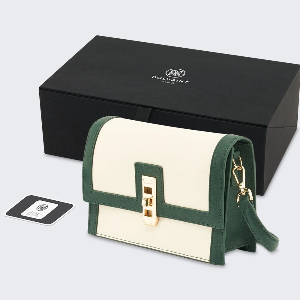 Cream Crossbody Bag with Teal Trim and Gold Accent